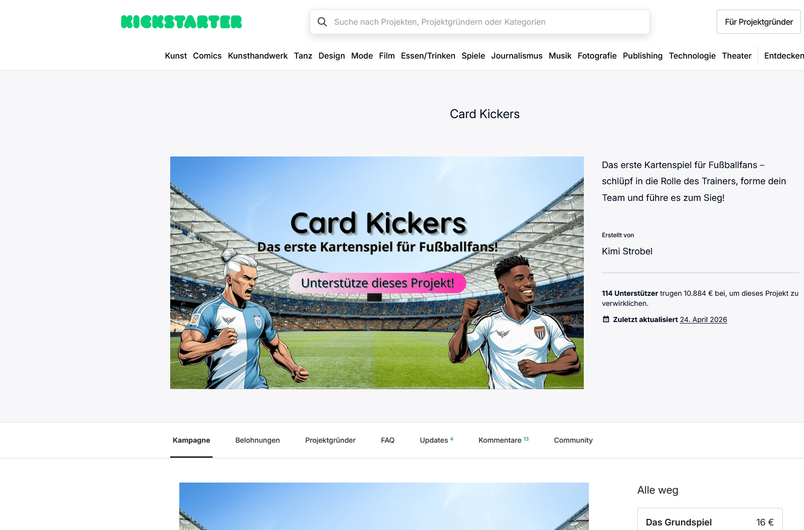Die Kickstarter-Kampagne von Card Kickers